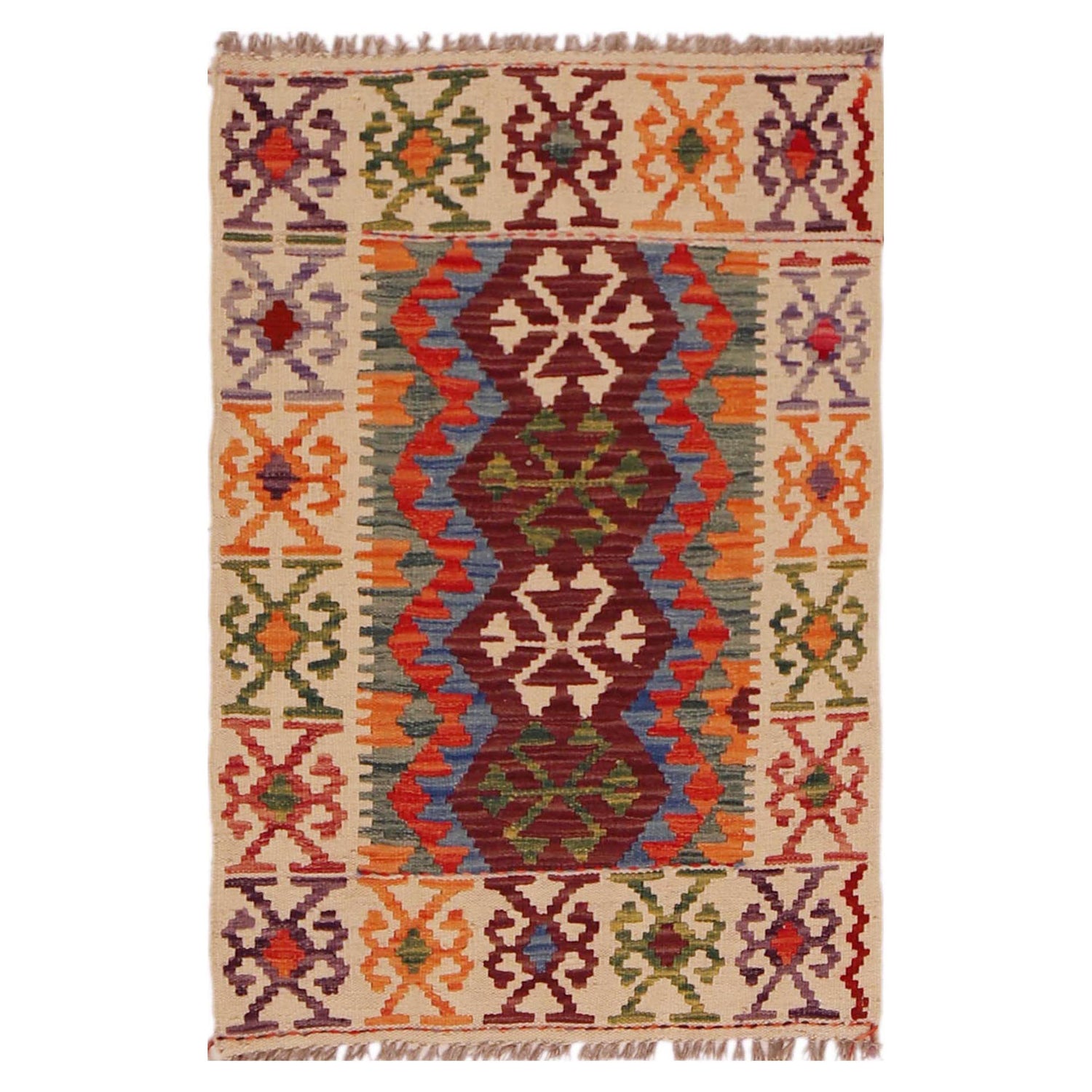Hand Woven Wool Kelim 2' 2" x 3' 4" ft / 66 x 101 cm - No. P35668