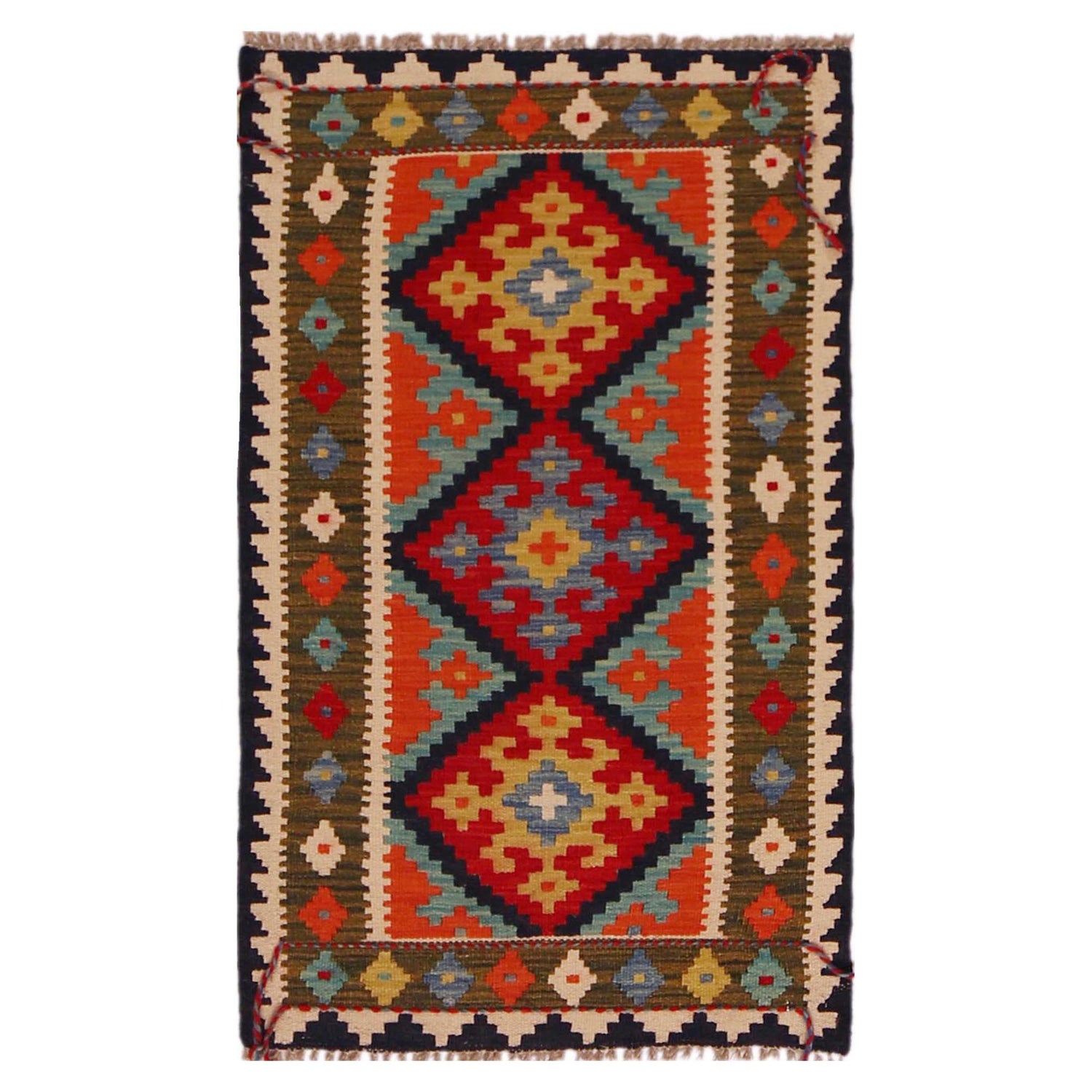 Handmade Turkish Design Wool Kilim 2' 0" x 3' 6" ft / 60 x 106 cm - No. P35669