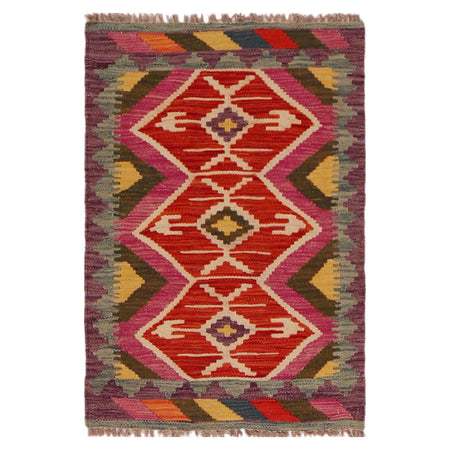 Handmade Afghan Vegetable Kilim 2' 1" x 3' 1" ft / 63 x 95 cm - No. P35672