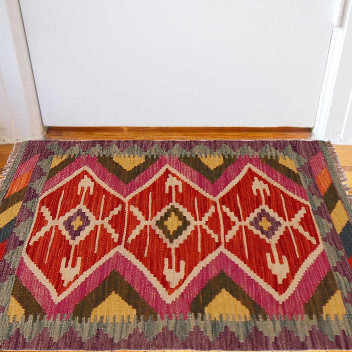 Handmade Afghan Vegetable Kilim 2' 1" x 3' 1" ft / 63 x 95 cm - No. P35672