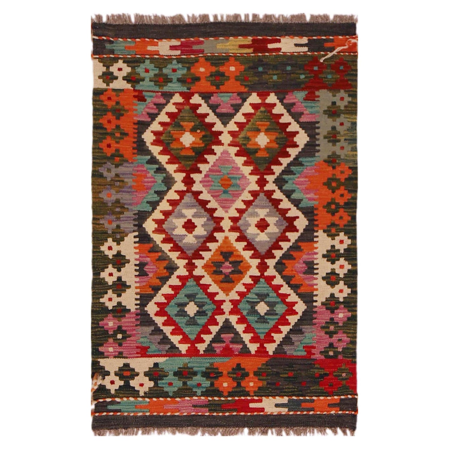 Hand Made Afghan Kilim 2' 2" x 3' 4" ft / 66 x 102 cm - No. P35673