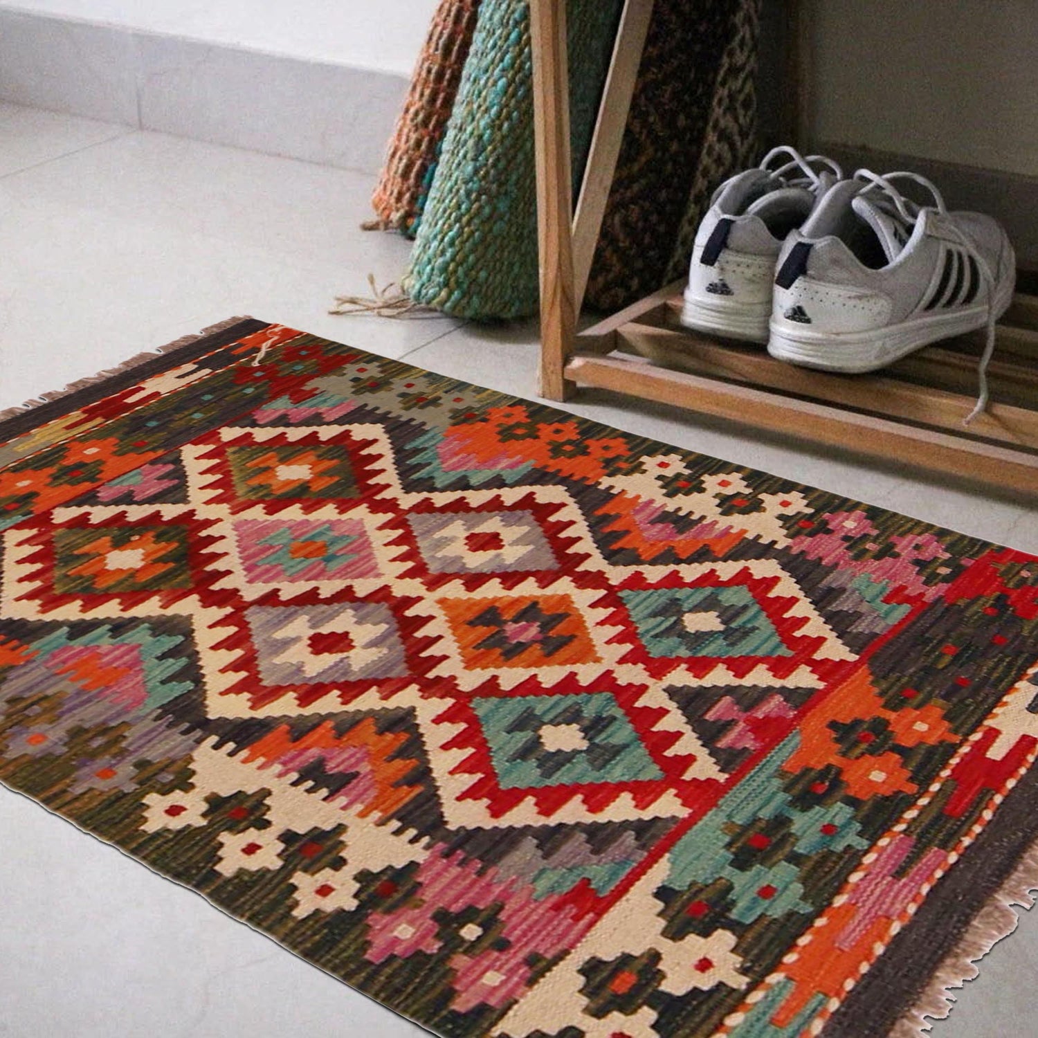 Hand Made Afghan Kilim 2' 2" x 3' 4" ft / 66 x 102 cm - No. P35673