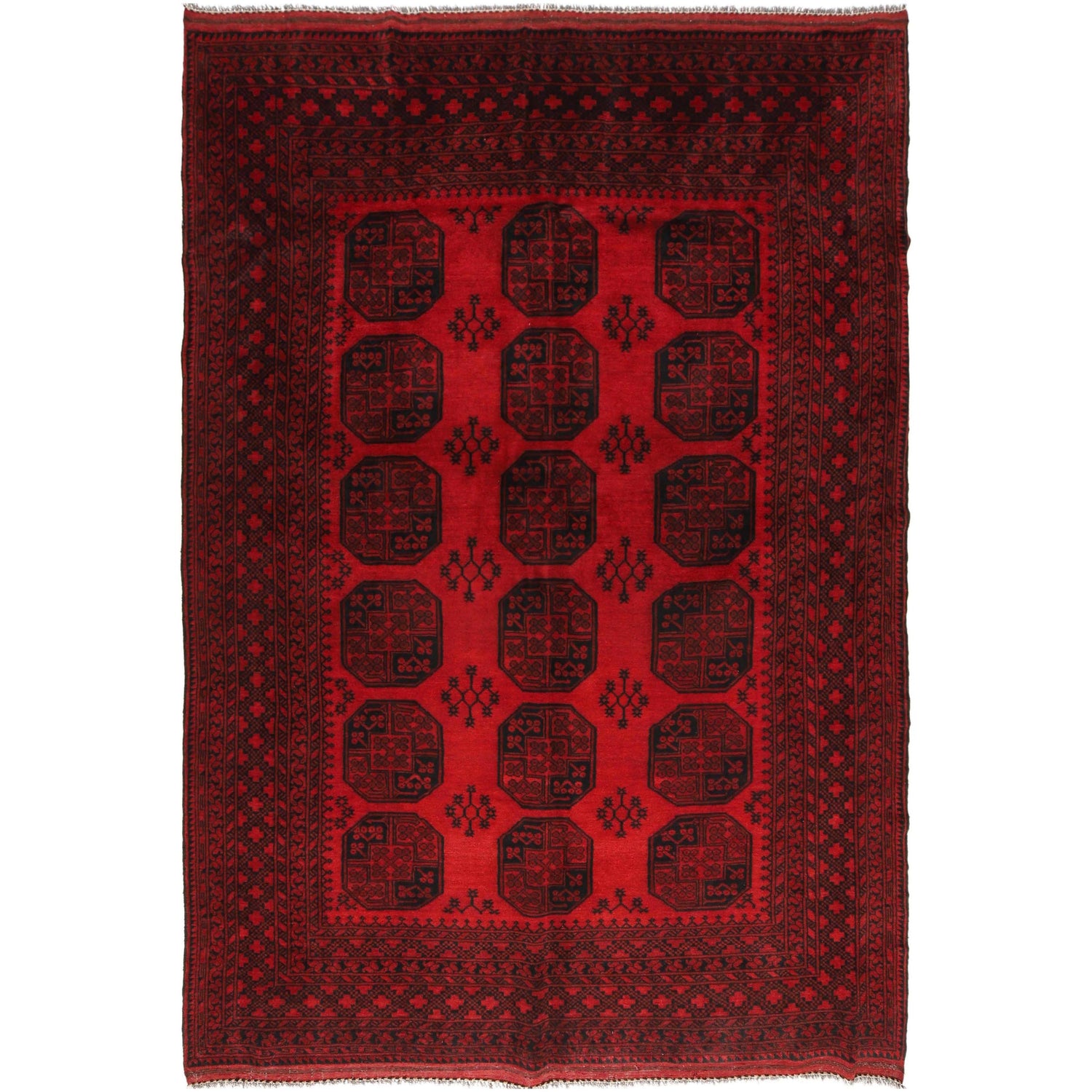 Hand Knotted Afghan Filpa Rug - Red Oriental Wool Carpet 6' 11" x 10' 1" ft / 210 x 307 cm - No. P35679