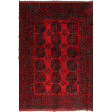 Hand Knotted Afghan Filpa Rug - Red Oriental Wool Carpet 6' 11" x 10' 1" ft / 210 x 307 cm - No. P35679