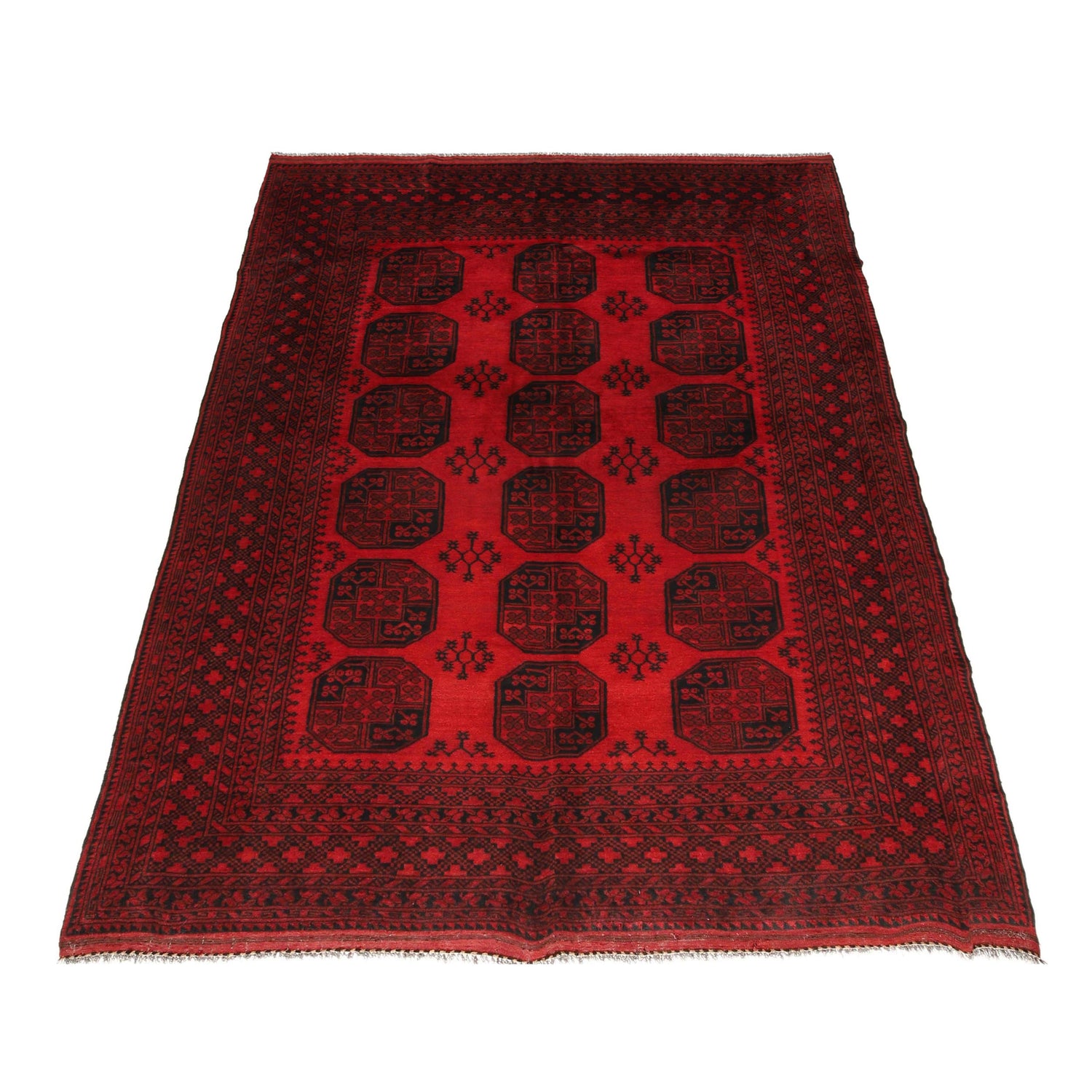 Hand Knotted Afghan Filpa Rug - Red Oriental Wool Carpet 6' 11" x 10' 1" ft / 210 x 307 cm - No. P35679