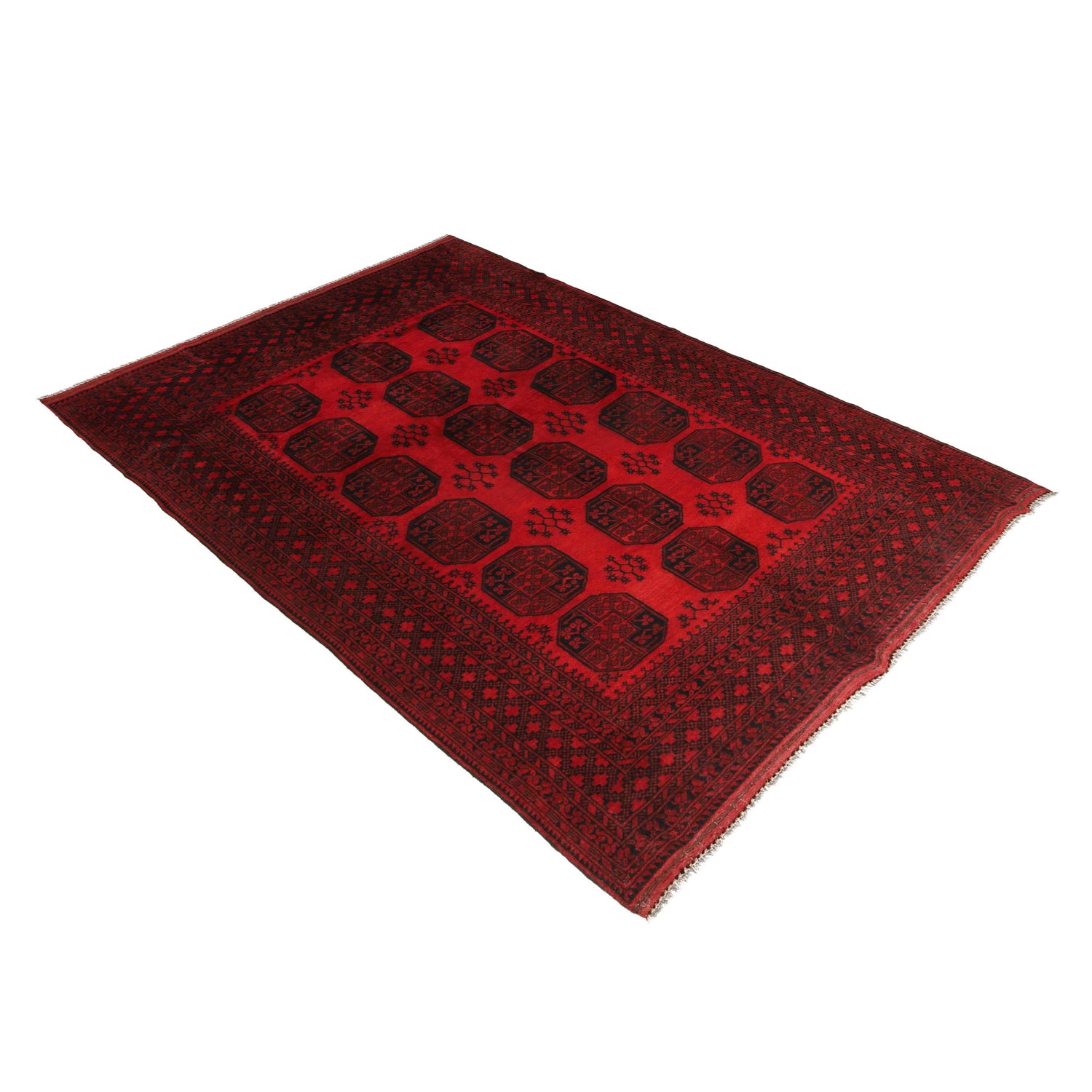 Hand Knotted Afghan Filpa Rug - Red Oriental Wool Carpet 6' 11" x 10' 1" ft / 210 x 307 cm - No. P35679