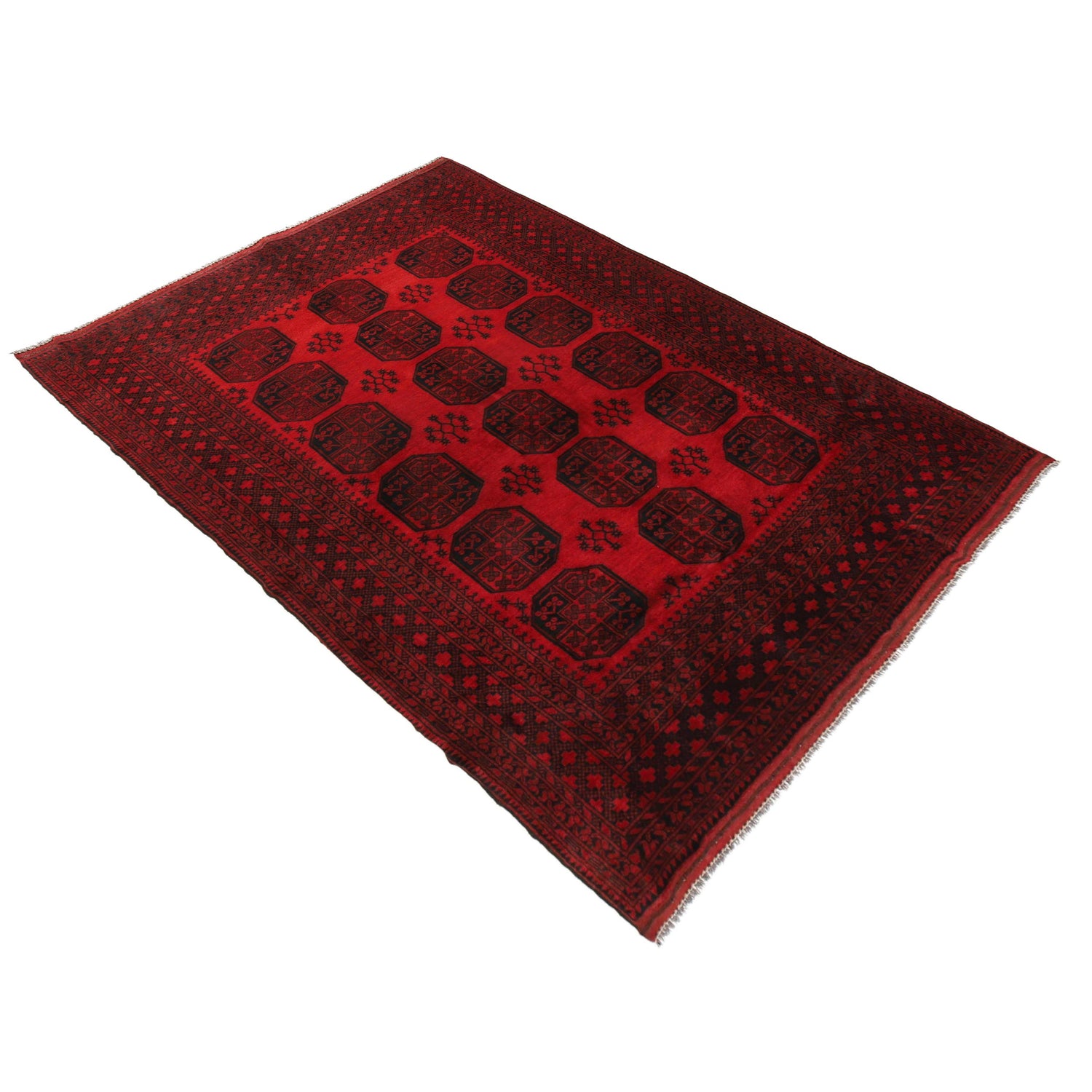 Hand Knotted Afghan Filpa Rug - Red Oriental Wool Carpet 6' 11" x 10' 1" ft / 210 x 307 cm - No. P35679