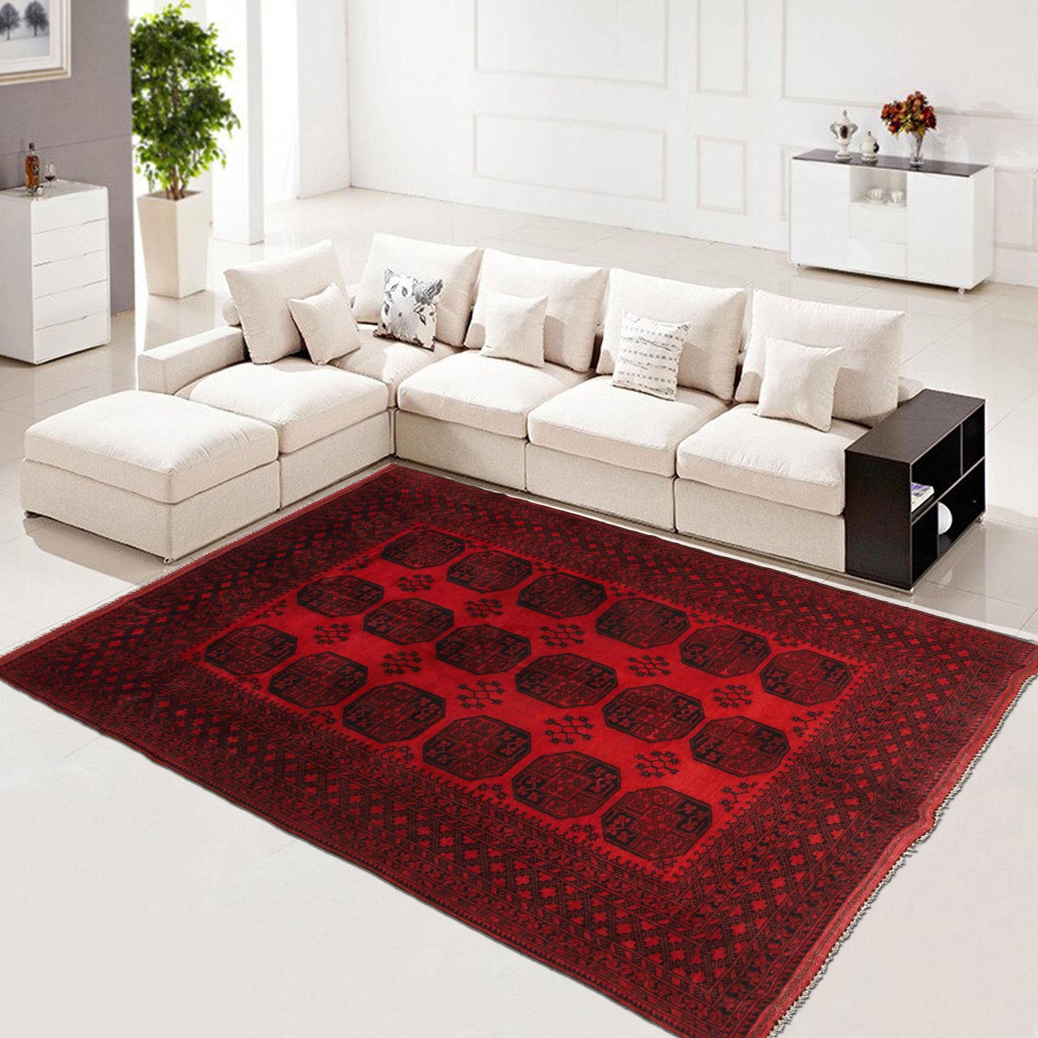 Hand Knotted Afghan Filpa Rug - Red Oriental Wool Carpet 6' 11" x 10' 1" ft / 210 x 307 cm - No. P35679