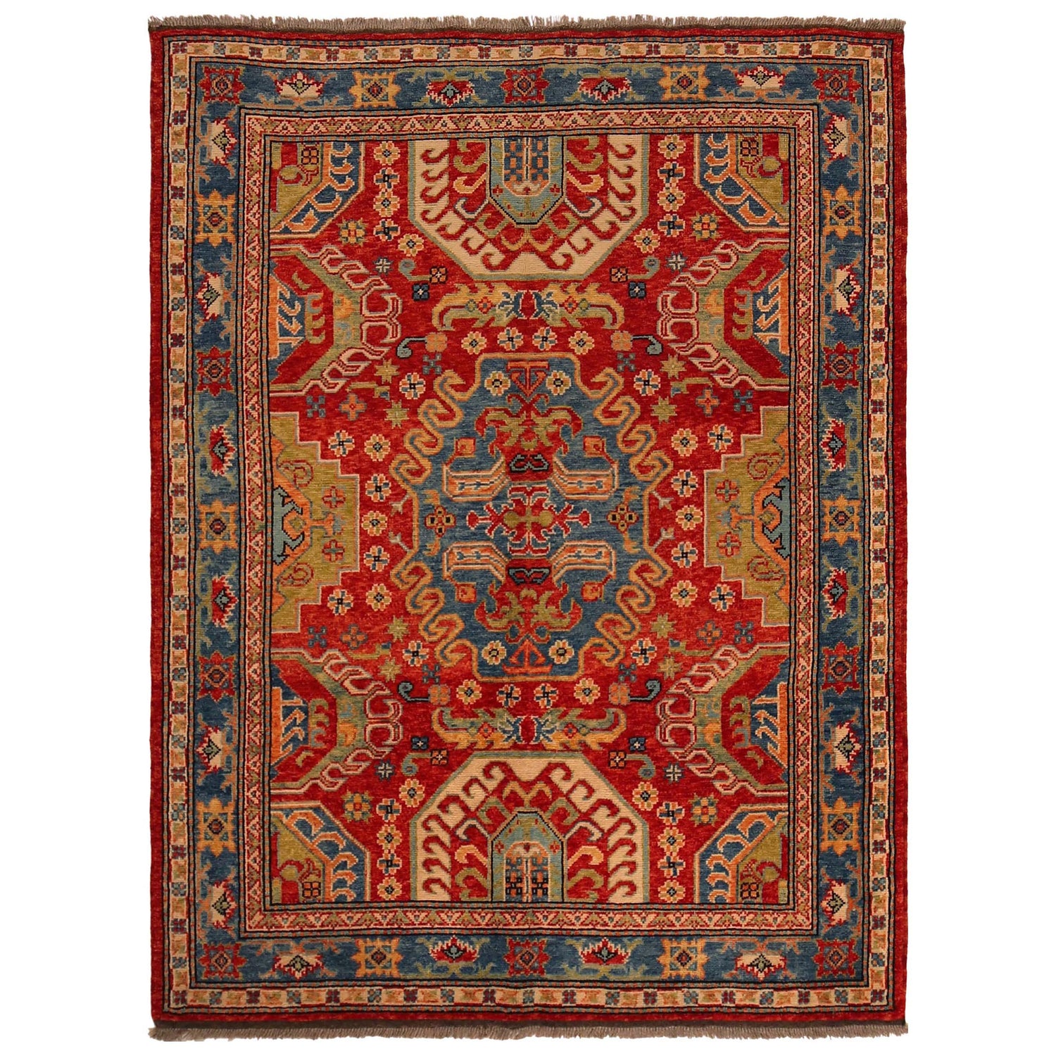 Rich Red Color Shiraz Carpet 4' 10" x 6' 8" ft / 147 x 204 cm - No. P35683