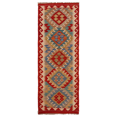 Multi Color ful Flat-Weave Wool Kilim Runner 1' 9" x 4' 11"  ft / 54 x 150 cm - No. P35686