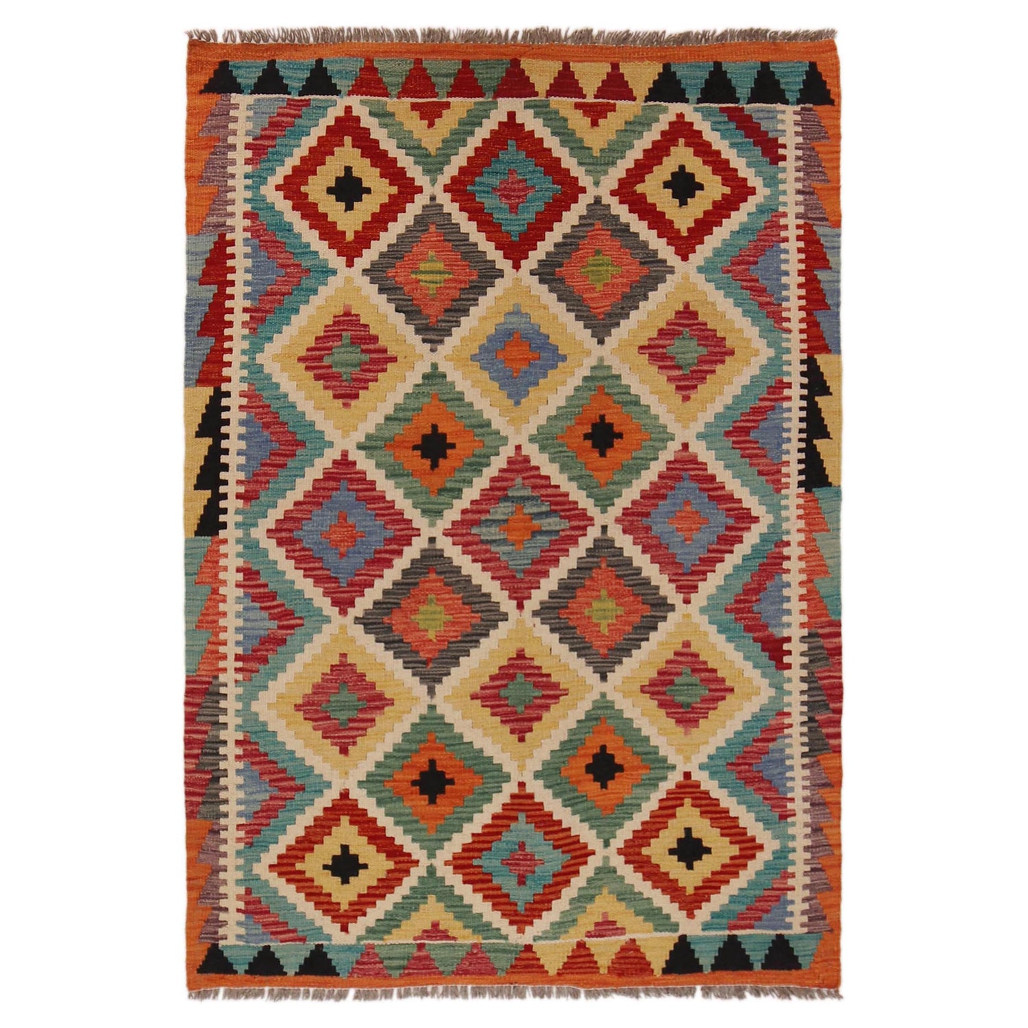 Handmade Afghan Vegetable Kilim 3' 5" x 5' 0" ft / 103 x 153 cm - No. P35690