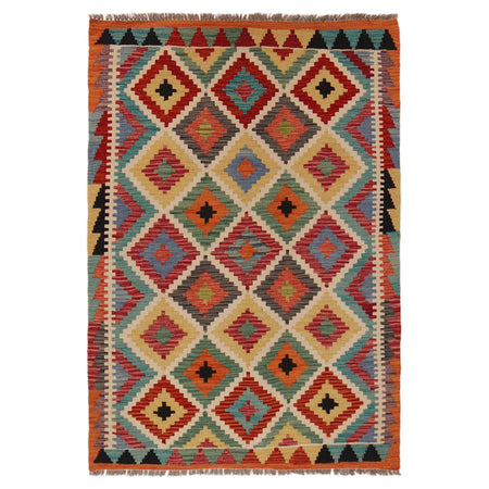 Handmade Afghan Vegetable Kilim 3' 5" x 5' 0" ft / 103 x 153 cm - No. P35690