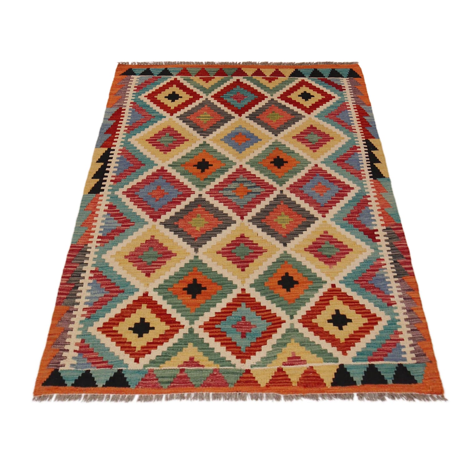 Handmade Afghan Vegetable Kilim 3' 5" x 5' 0" ft / 103 x 153 cm - No. P35690