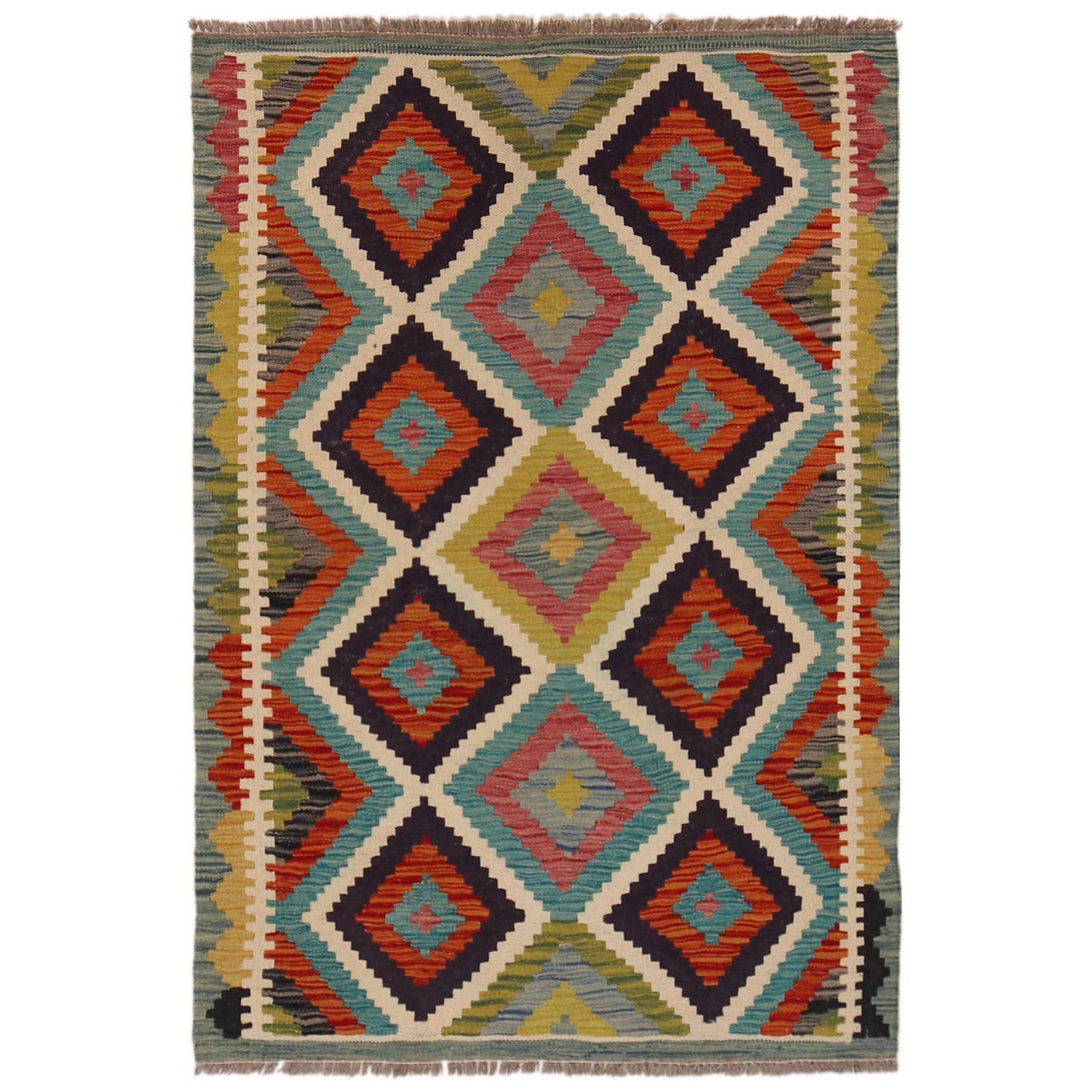 Hand Made Afghan Kilim 3' 3" x 4' 9" ft / 98 x 146 cm - No. P35691