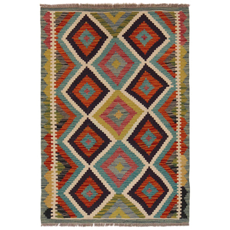 Hand Made Afghan Kilim 3' 3" x 4' 9" ft / 98 x 146 cm - No. P35691