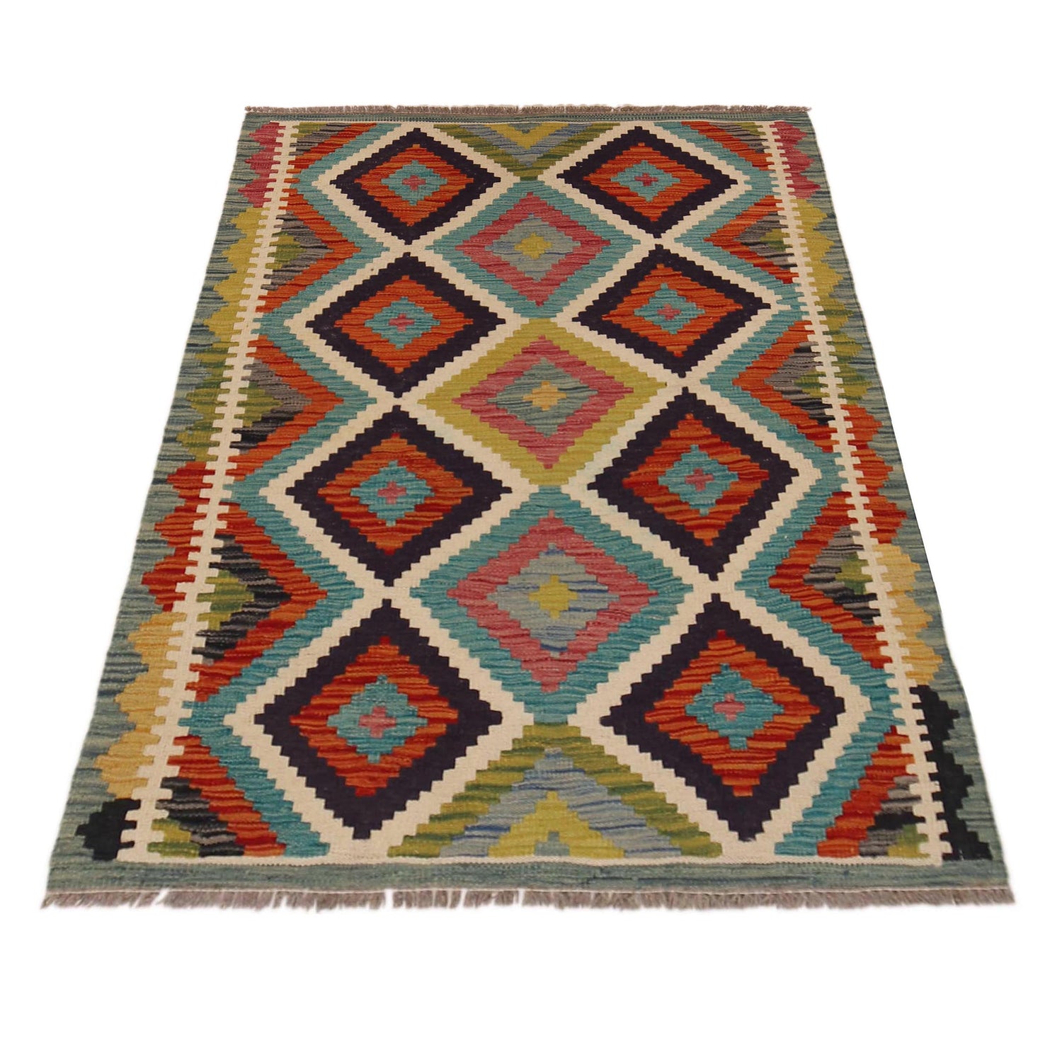 Hand Made Afghan Kilim 3' 3" x 4' 9" ft / 98 x 146 cm - No. P35691