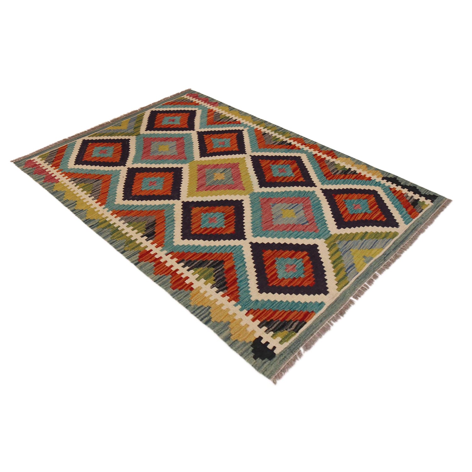 Hand Made Afghan Kilim 3' 3" x 4' 9" ft / 98 x 146 cm - No. P35691