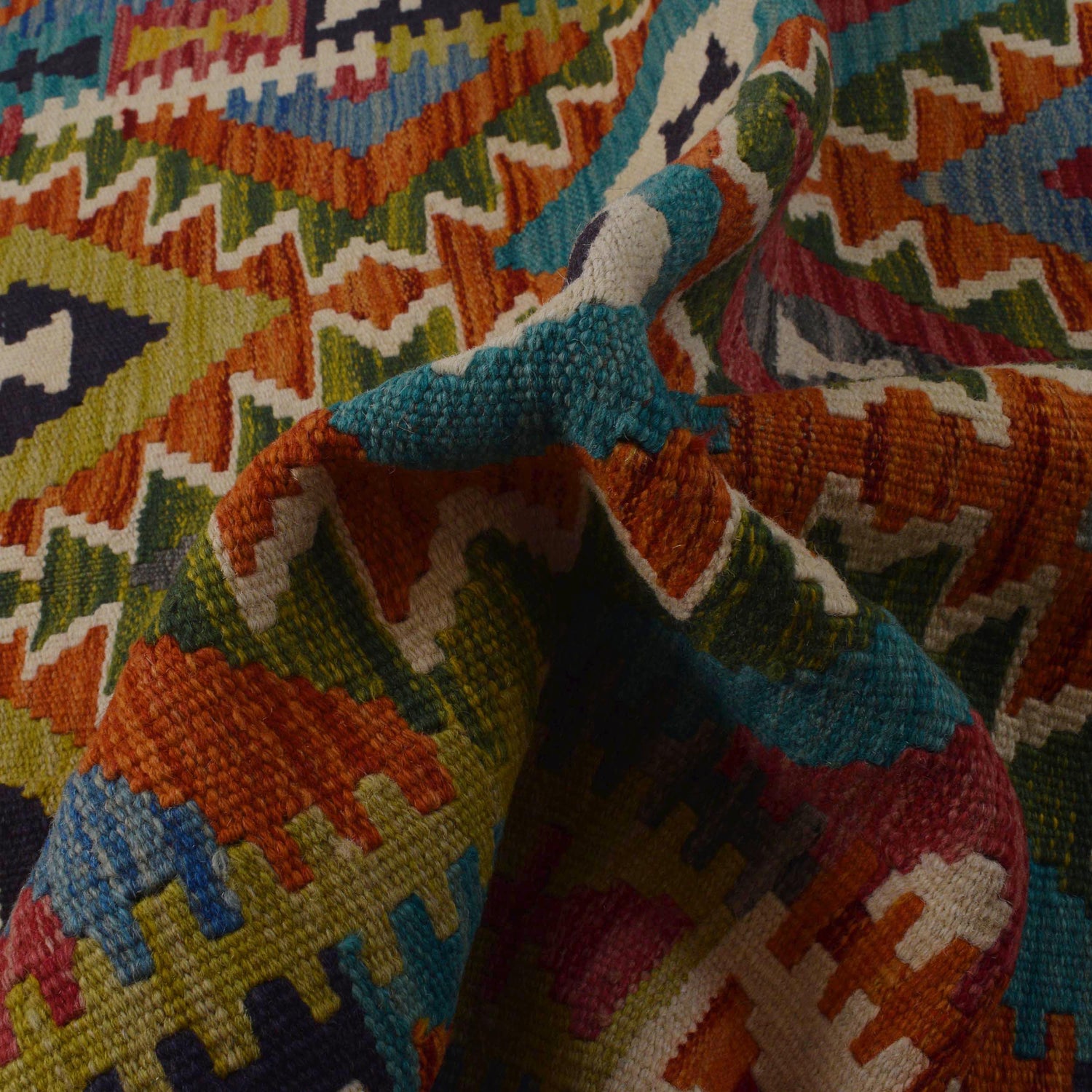 Multi Color ful Flat-Weave Wool Kilim 3' 3" x 4' 9" ft / 100 x 145 cm - No. P35692