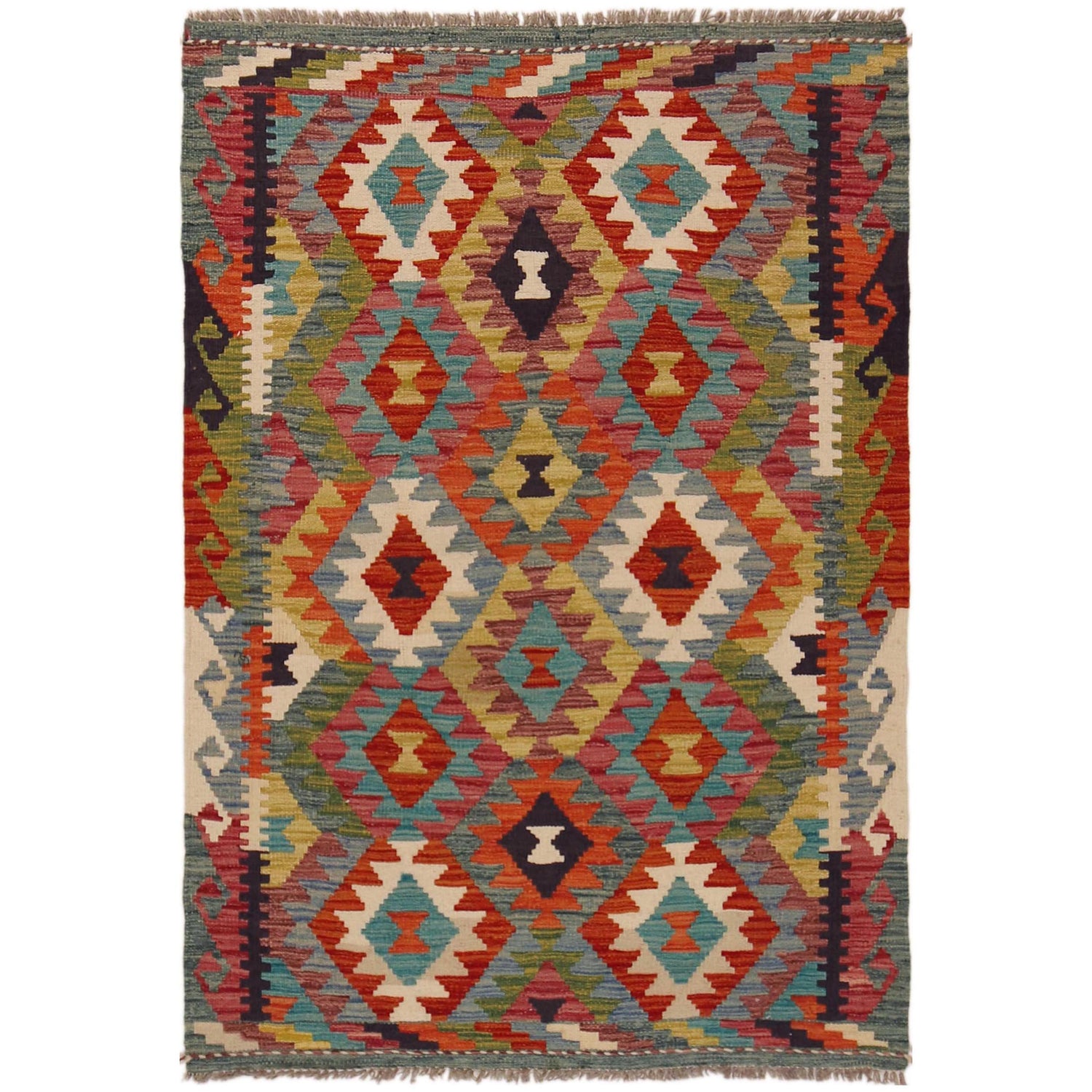 Handmade Vegetable Kilim 3' 3" x 4' 9" ft / 100 x 146 cm - No. P35693