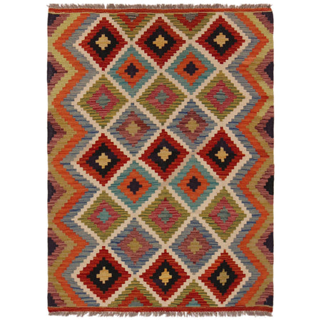 Hand Knotted Afghan Style Kilim 3' 5" x 4' 8" ft / 104 x 141 cm - No. P35695