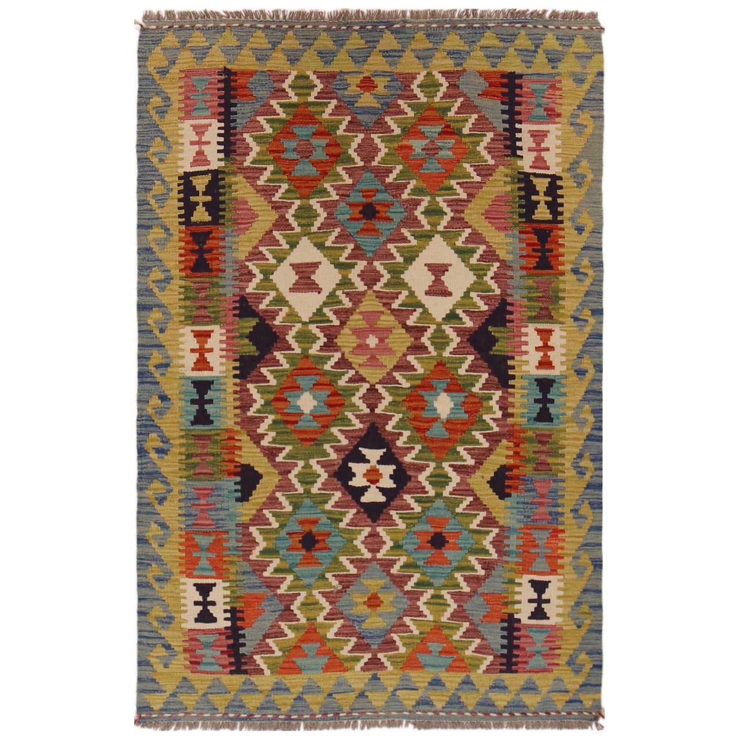 Hand Woven Wool Kelim 3' 3" x 4' 11" ft / 99 x 151 cm - No. P35696