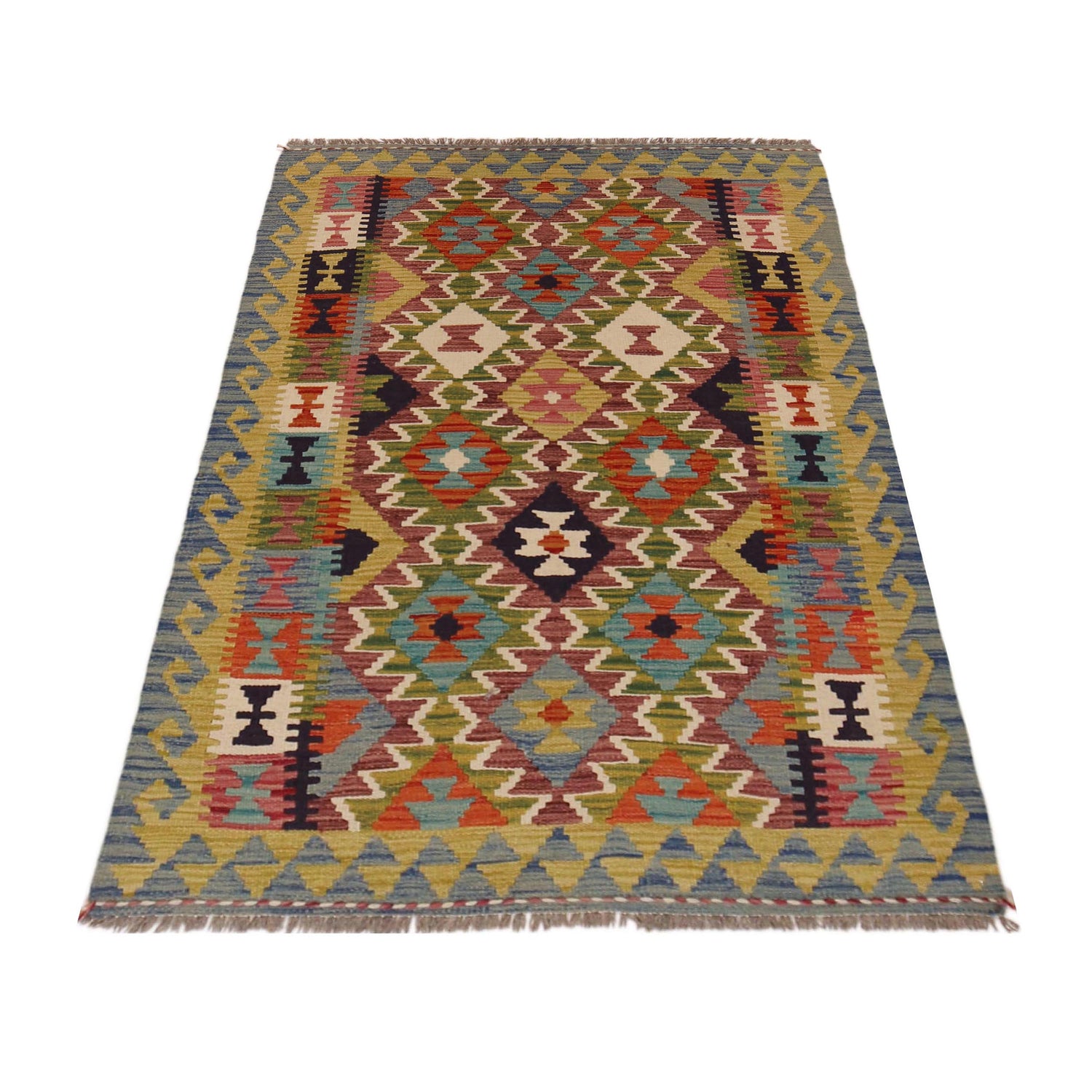 Hand Woven Wool Kelim 3' 3" x 4' 11" ft / 99 x 151 cm - No. P35696