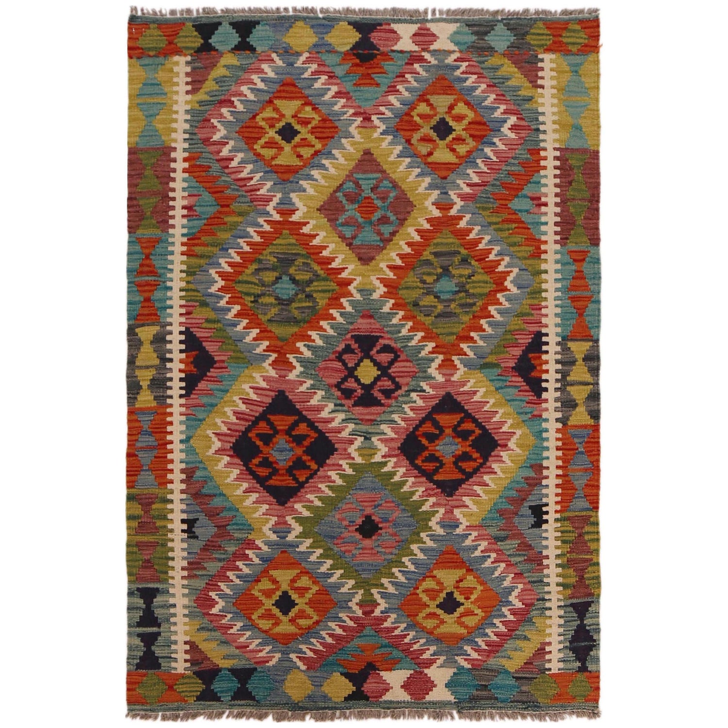 Handmade Turkish Design Wool Kilim 3' 4" x 4' 11" ft / 101 x 149 cm - No. P35697