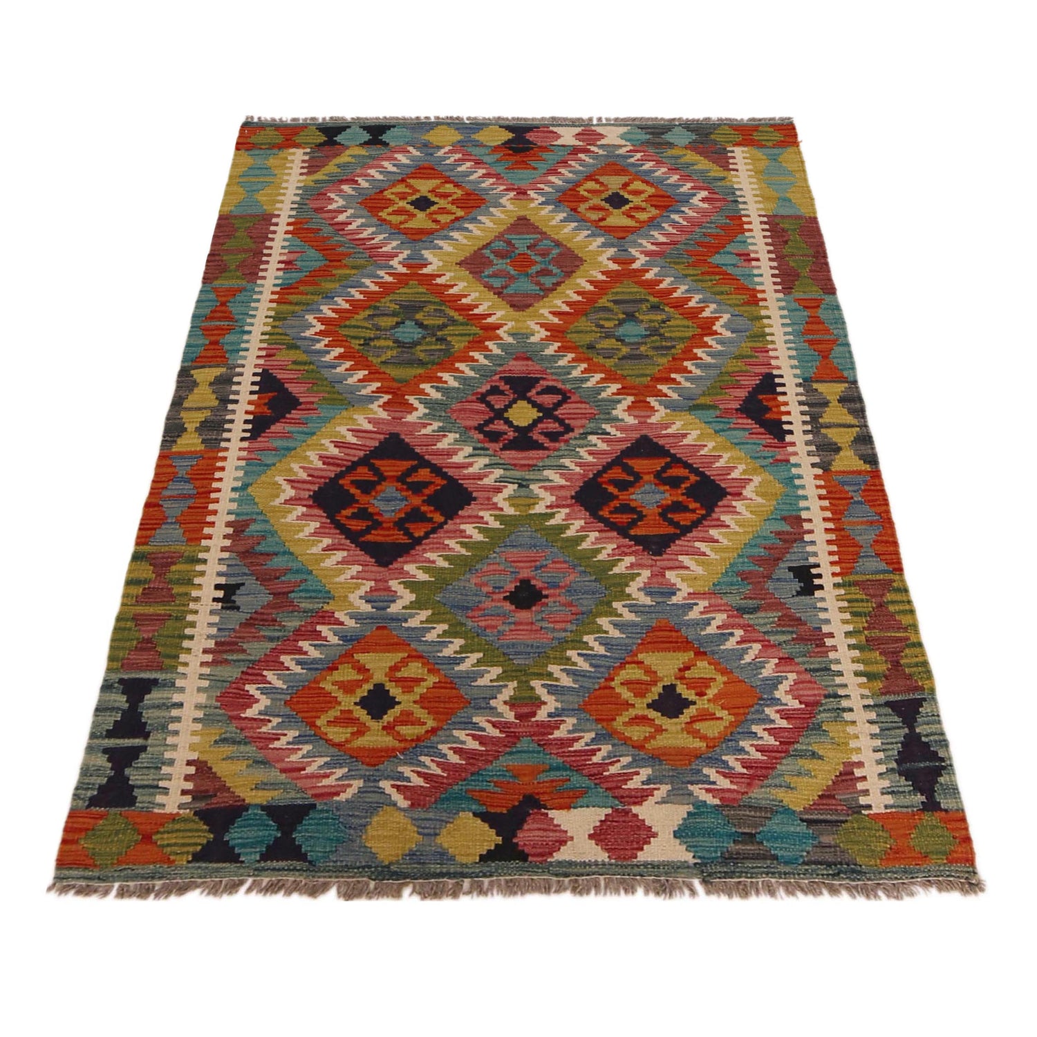 Handmade Turkish Design Wool Kilim 3' 4" x 4' 11" ft / 101 x 149 cm - No. P35697