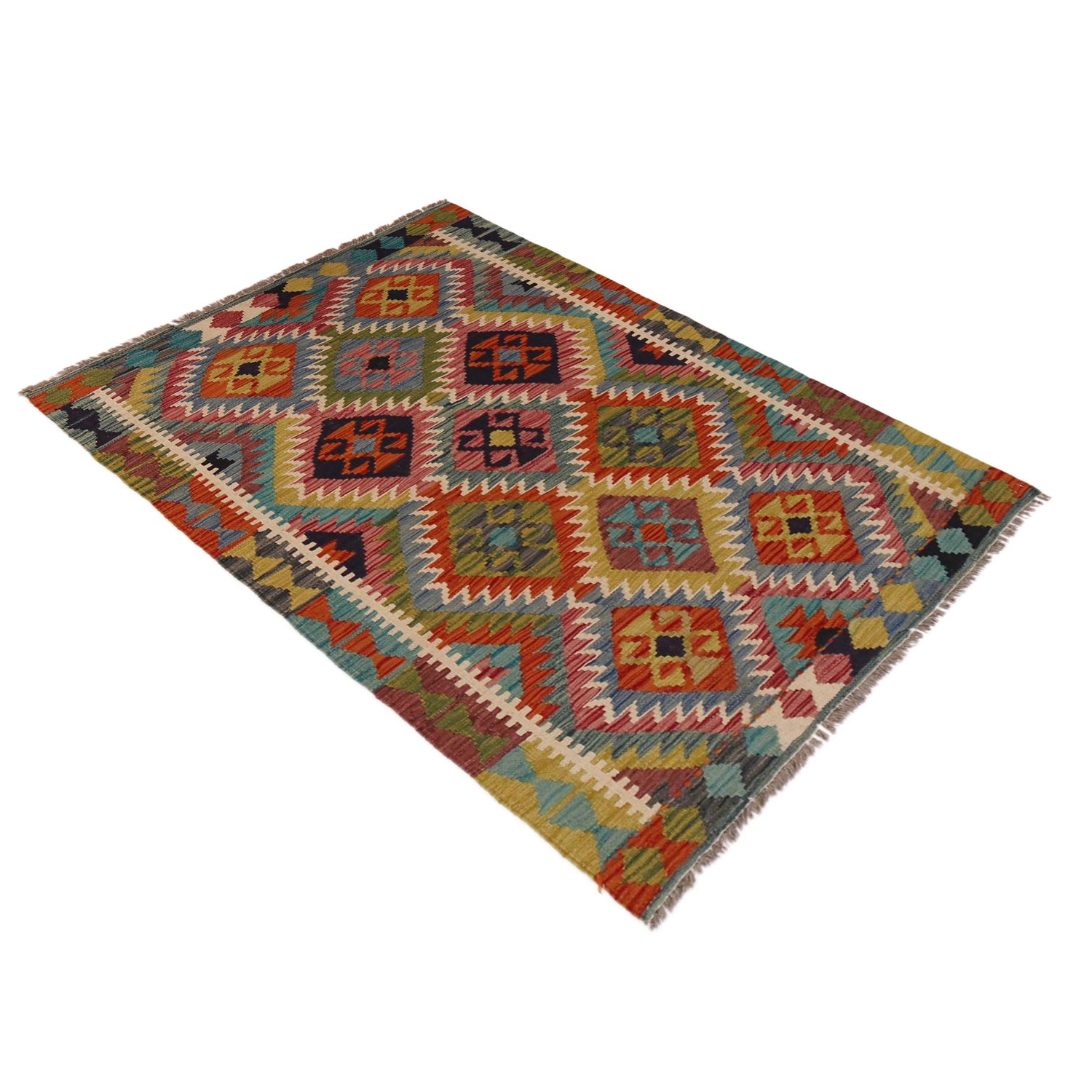 Handmade Turkish Design Wool Kilim 3' 4" x 4' 11" ft / 101 x 149 cm - No. P35697