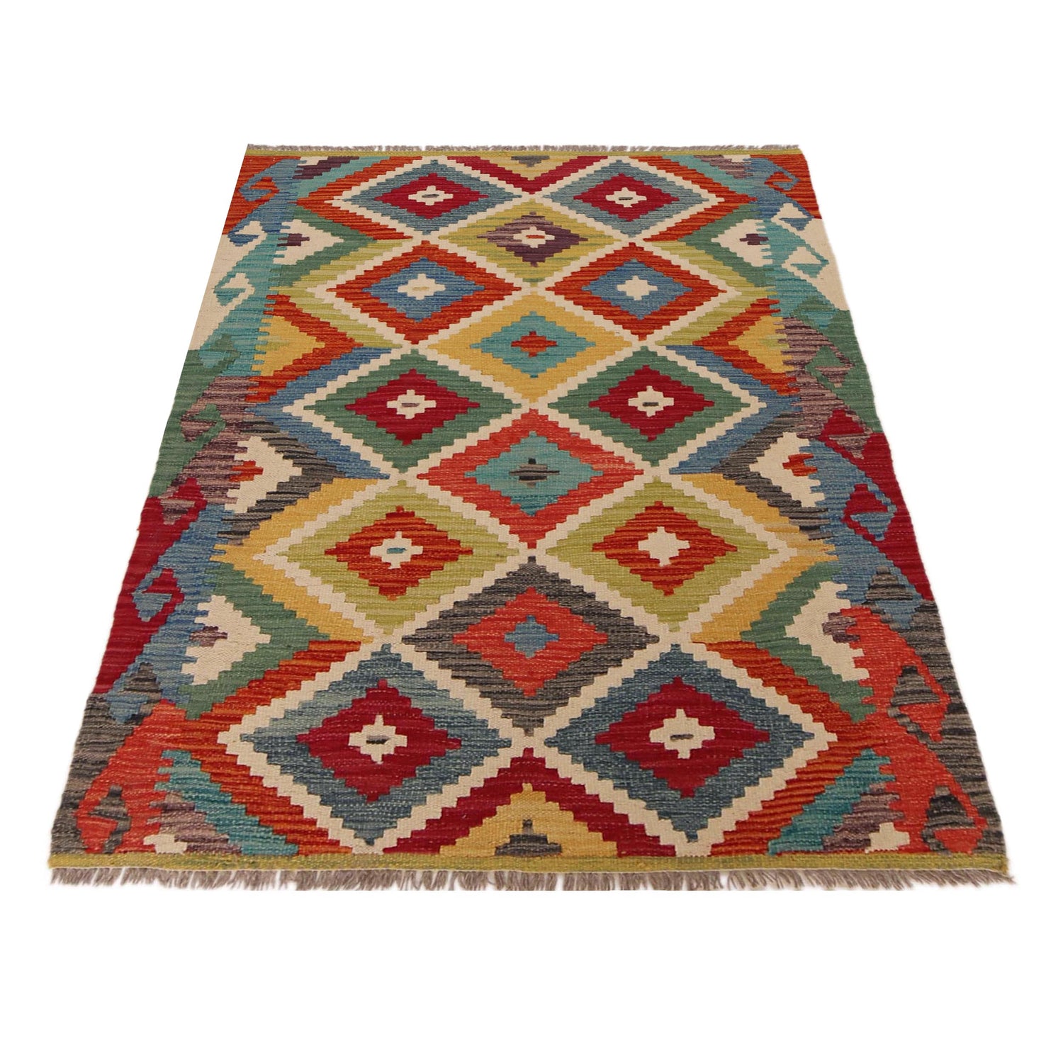 Hand Knotted Flatweave Kilim 3' 4" x 4' 11" ft / 101 x 149 cm - No. P35699