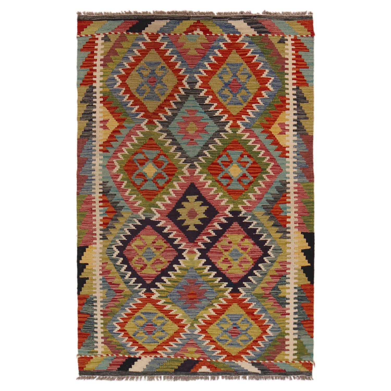 Handmade Afghan Vegetable Kilim 3' 4" x 5' 0" ft / 101 x 153 cm - No. P35700