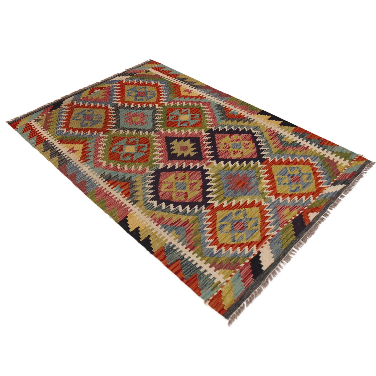 Handmade Afghan Vegetable Kilim 3' 4" x 5' 0" ft / 101 x 153 cm - No. P35700