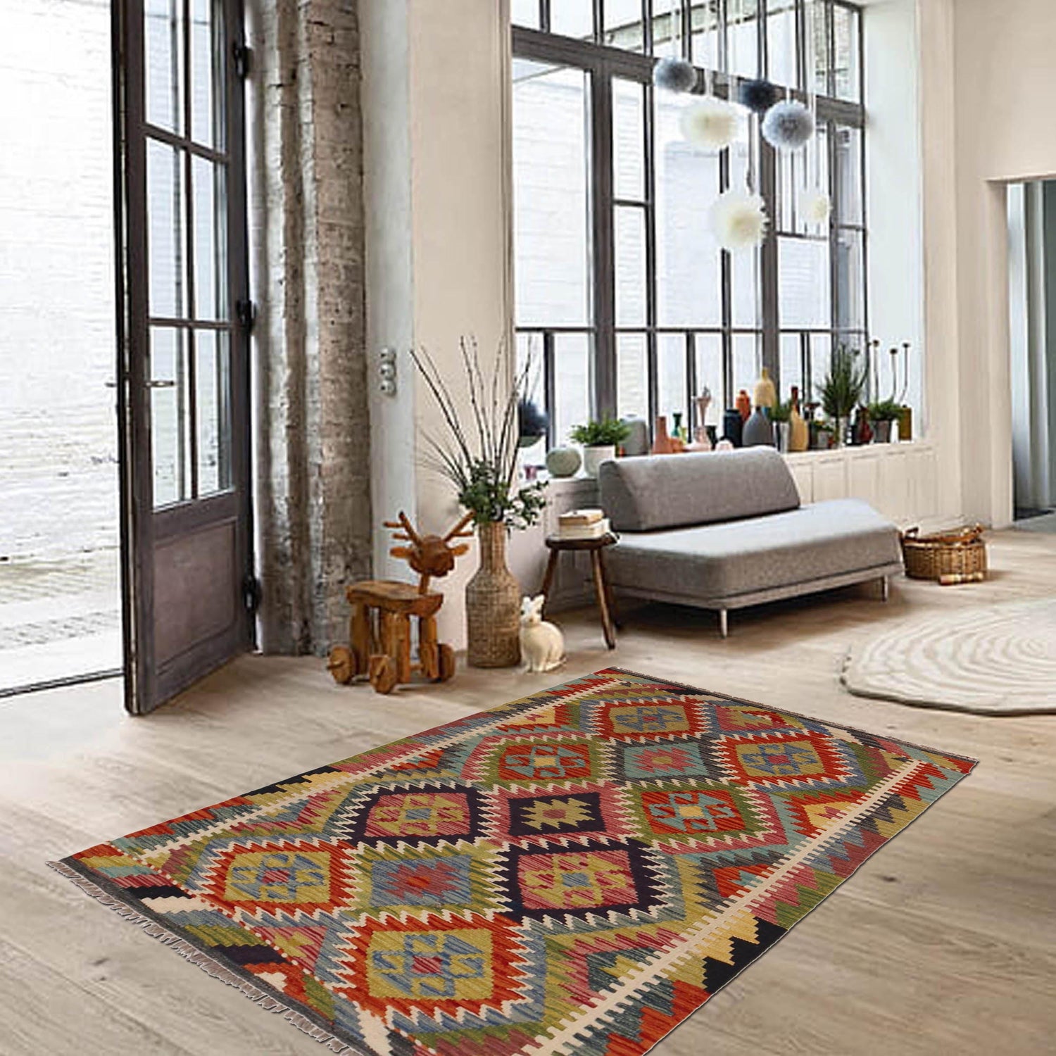 Handmade Afghan Vegetable Kilim 3' 4" x 5' 0" ft / 101 x 153 cm - No. P35700