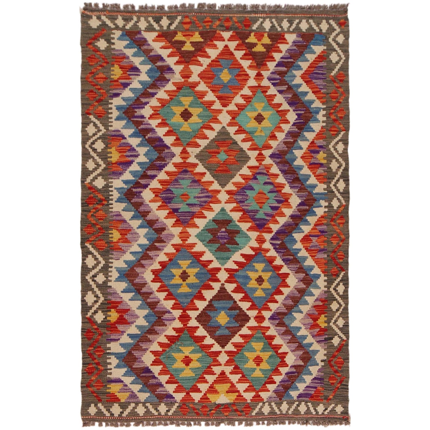 Hand Made Afghan Kilim 3' 4" x 5' 3" ft / 102 x 159 cm - No. P35701