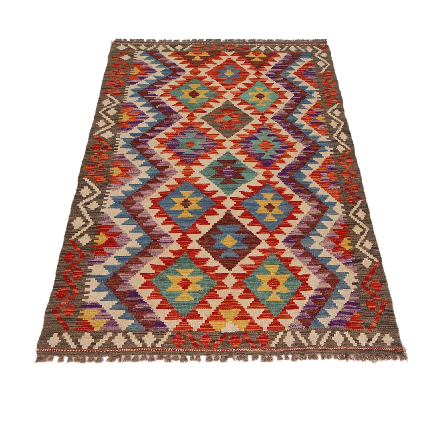 Hand Made Afghan Kilim 3' 4" x 5' 3" ft / 102 x 159 cm - No. P35701