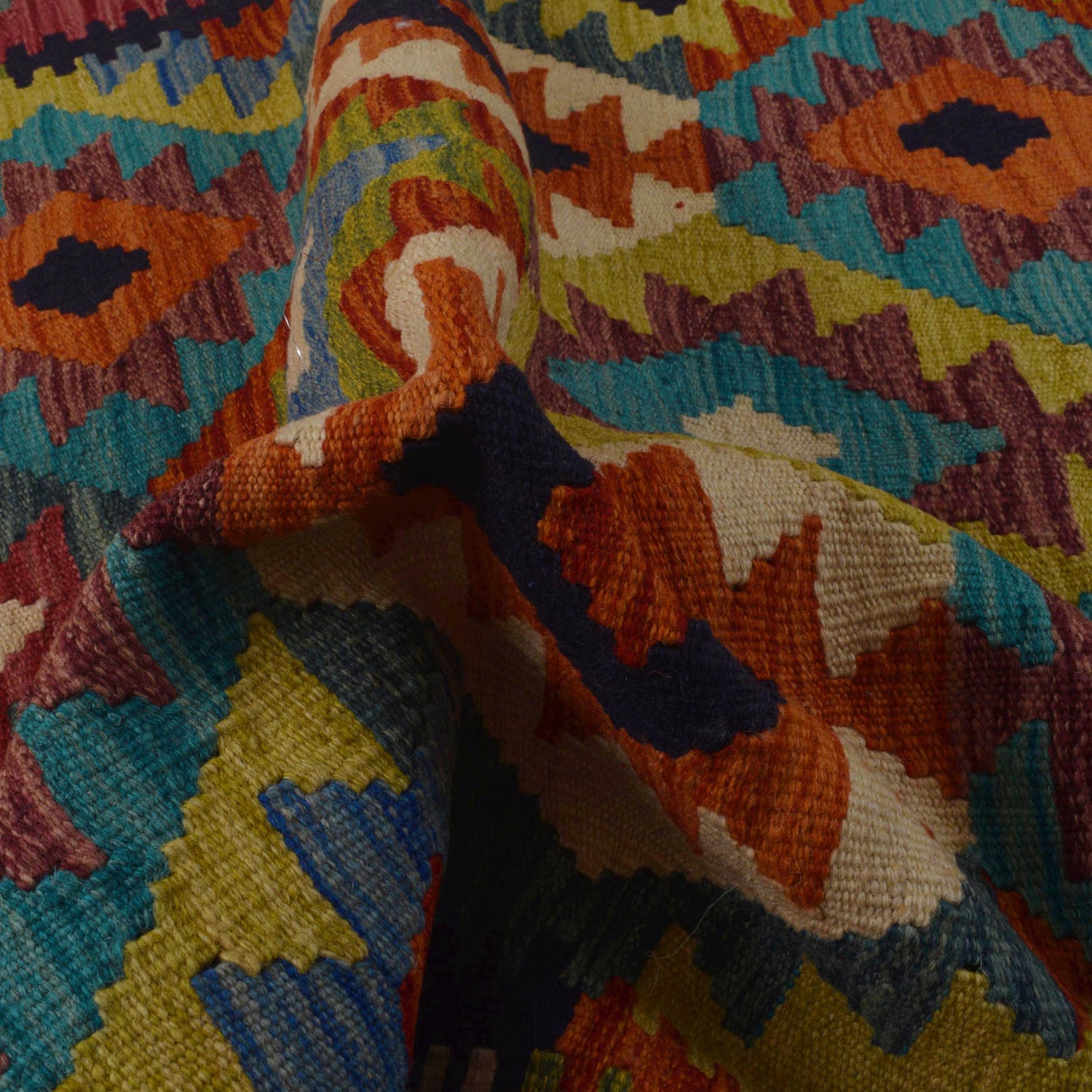 Multi Color ful Flat-Weave Wool Kilim 3' 3" x 4' 9" ft / 100 x 146 cm - No. P35702