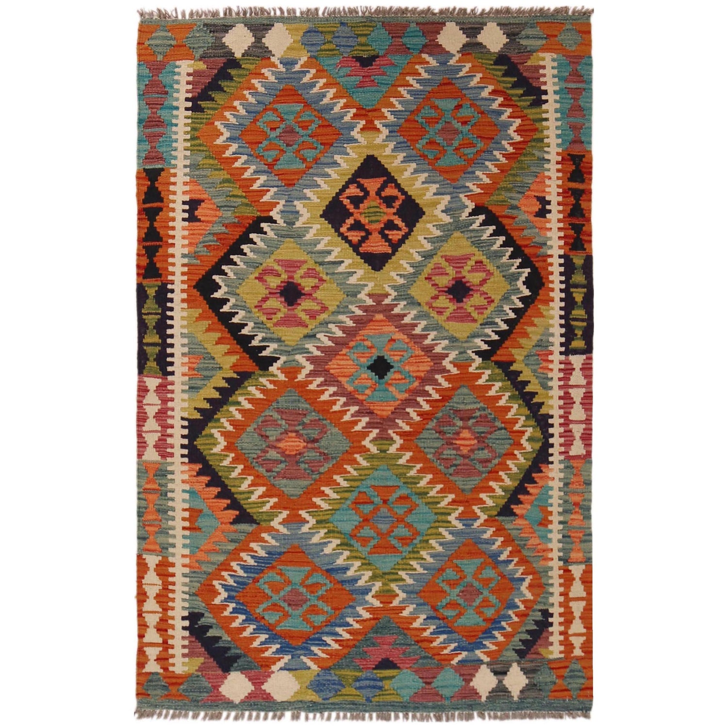 Handmade Vegetable Kilim 3' 3" x 5' 1" ft / 98 x 154 cm - No. P35704