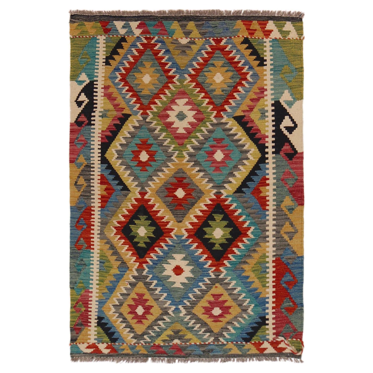 Hand Knotted Afghan Style Kilim 3' 4" x 4' 11" ft / 101 x 149 cm - No. P35706
