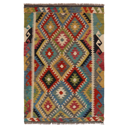 Hand Knotted Afghan Style Kilim 3' 4" x 4' 11" ft / 101 x 149 cm - No. P35706