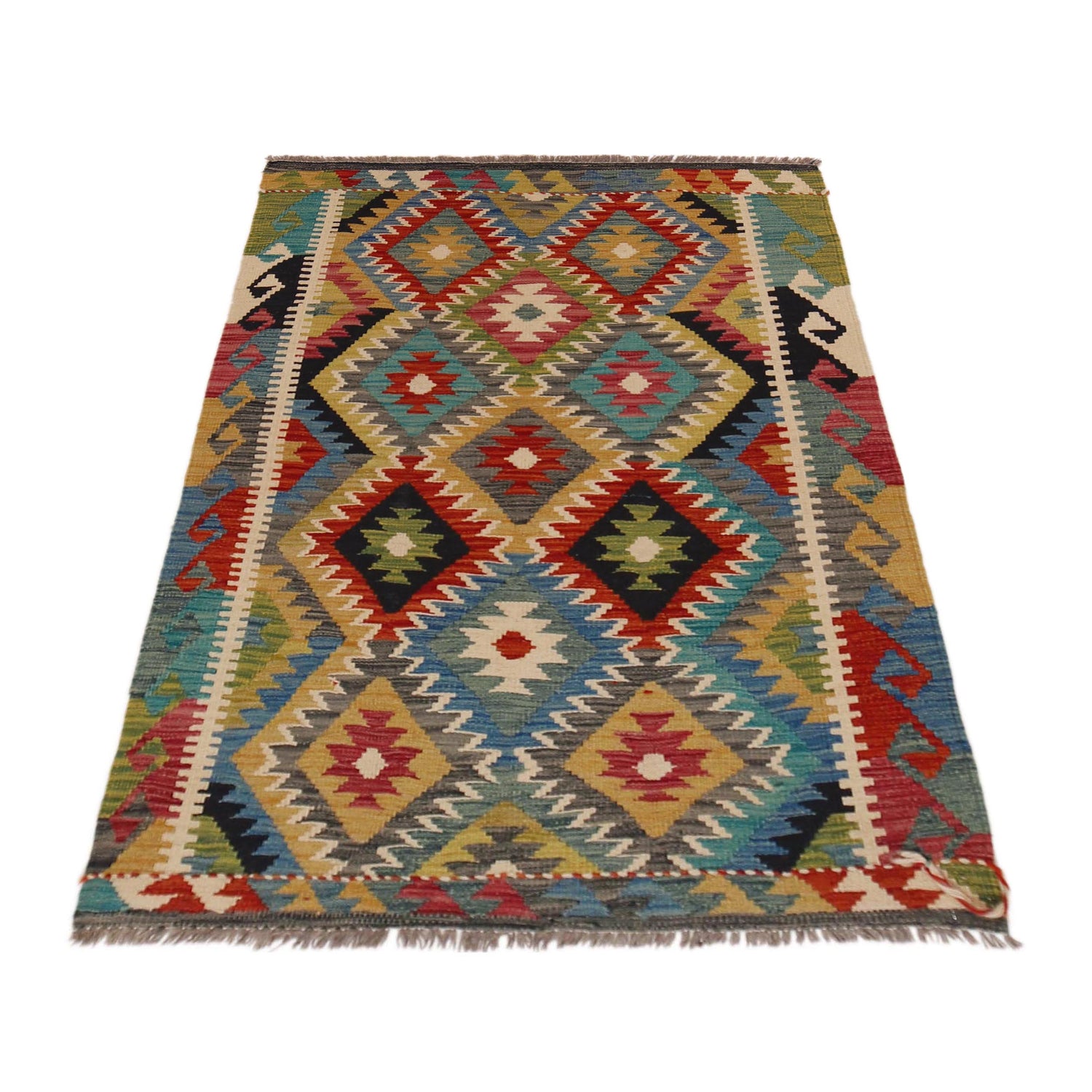 Hand Knotted Afghan Style Kilim 3' 4" x 4' 11" ft / 101 x 149 cm - No. P35706
