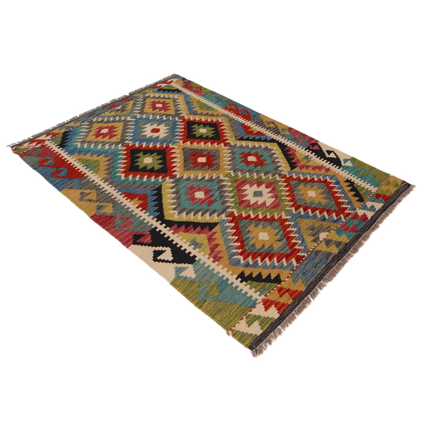 Hand Knotted Afghan Style Kilim 3' 4" x 4' 11" ft / 101 x 149 cm - No. P35706