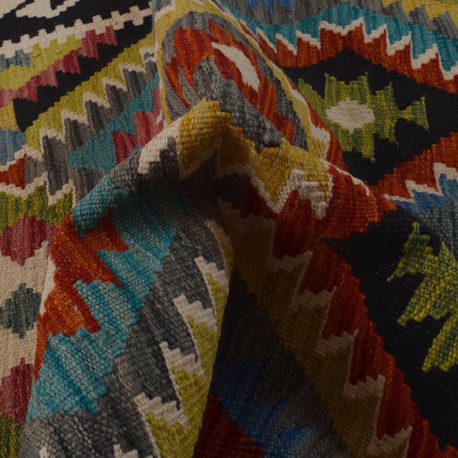 Hand Knotted Afghan Style Kilim 3' 4" x 4' 11" ft / 101 x 149 cm - No. P35706