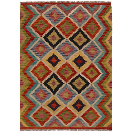 Hand Woven Wool Kelim 3' 4" x 4' 11" ft / 102 x 151 cm - No. P35707