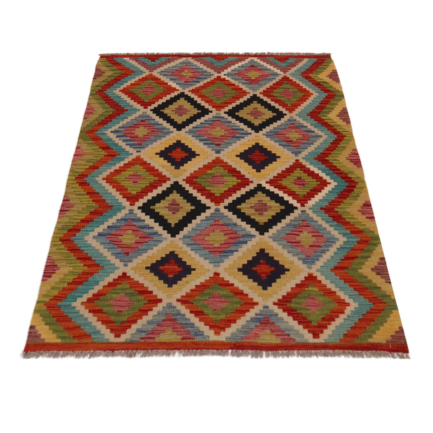 Hand Woven Wool Kelim 3' 4" x 4' 11" ft / 102 x 151 cm - No. P35707