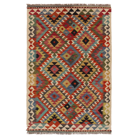 Handmade Turkish Design Wool Kilim 3' 3" x 4' 11" ft / 98 x 149 cm - No. P35708
