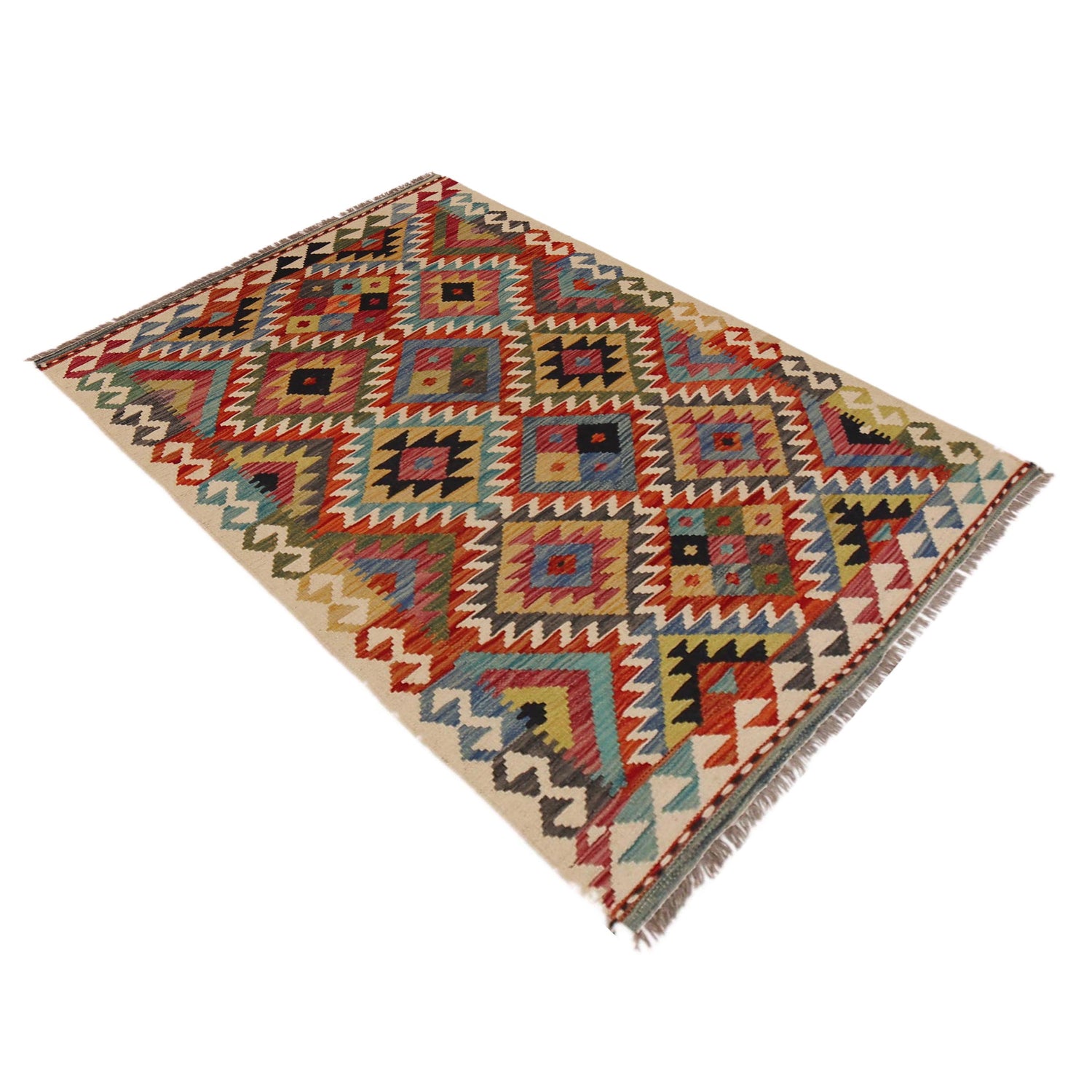 Handmade Turkish Design Wool Kilim 3' 3" x 4' 11" ft / 98 x 149 cm - No. P35708
