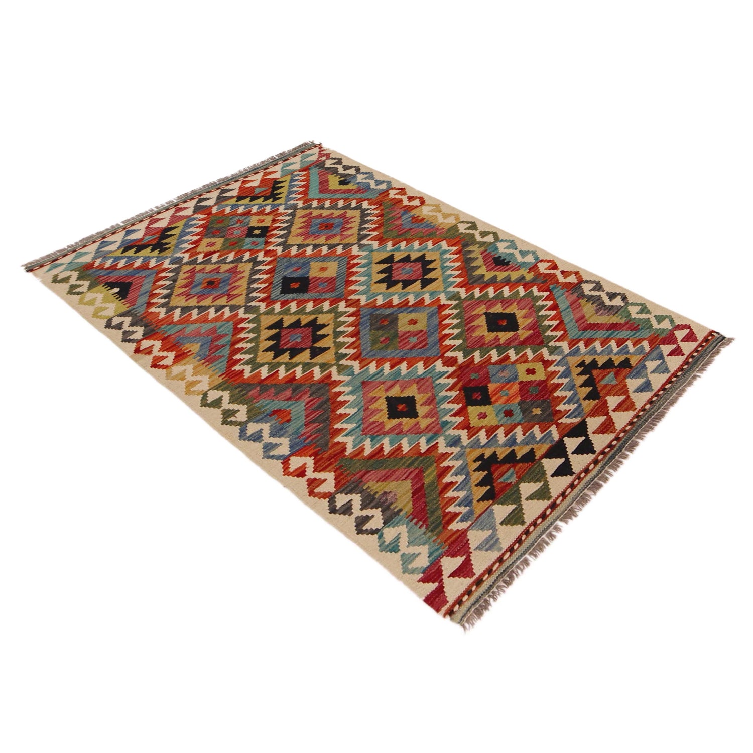 Handmade Turkish Design Wool Kilim 3' 3" x 4' 11" ft / 98 x 149 cm - No. P35708