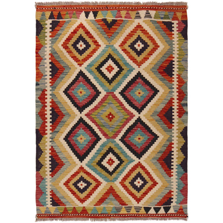 Handmade Afghan Vegetable Kilim 3' 3" x 4' 8" ft / 100 x 142 cm - No. P35711