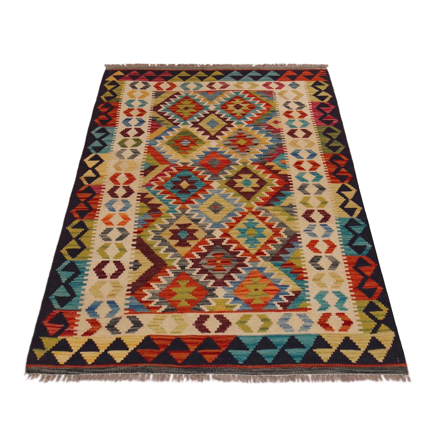 Hand Woven Wool Kelim 3' 3" x 4' 11" ft / 100 x 149 cm - No. P35717