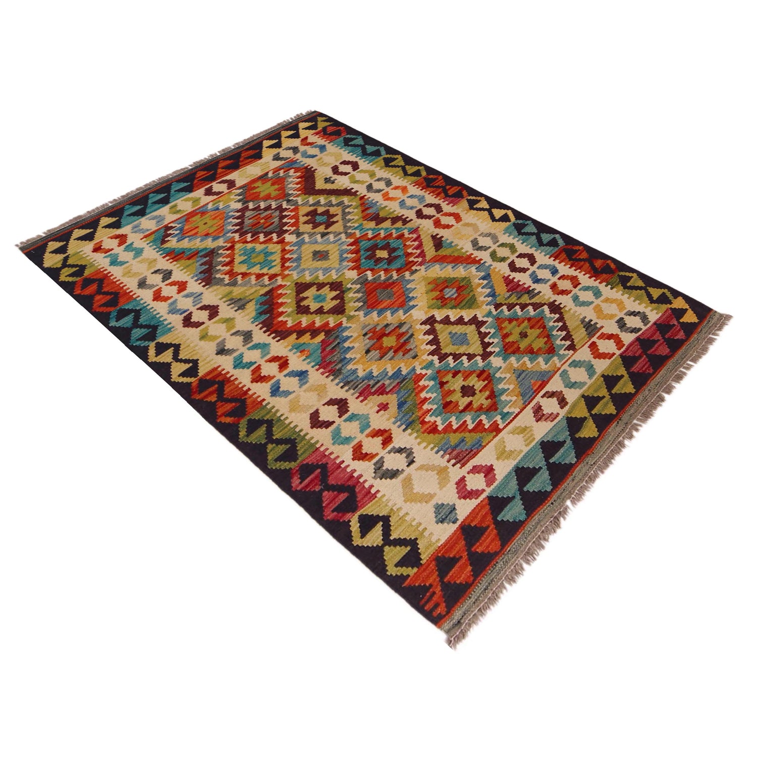 Hand Woven Wool Kelim 3' 3" x 4' 11" ft / 100 x 149 cm - No. P35717
